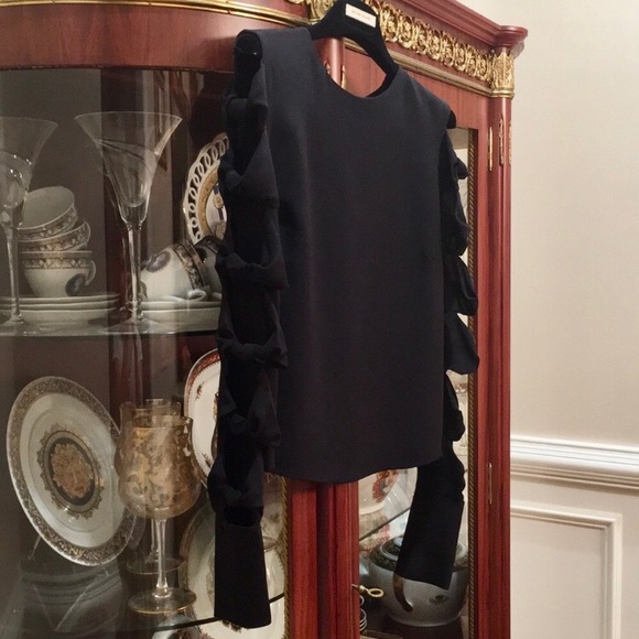 CATHERINE MALANDRINO cut-out black silk long sleeve Blouse Sz.XS - Picture 5 of 12